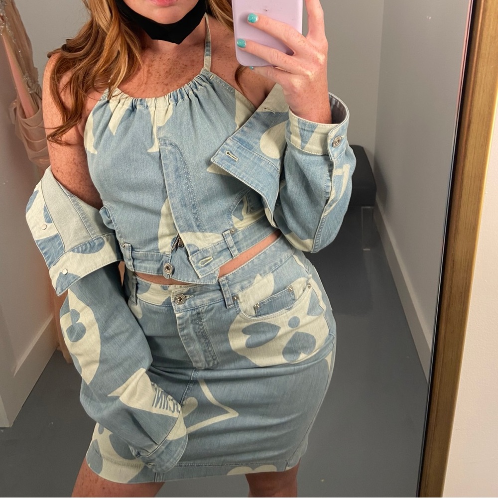 Moschino Couture Denim Ivory Jean Set